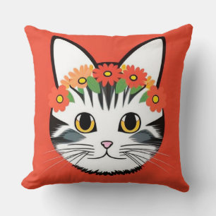 Söt Katt Ansikte Livlig Illustration Kudde