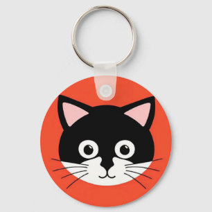 Söt Katt Ansikte Livlig Illustration Nyckelring