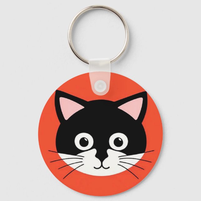 Söt Katt Ansikte Livlig Illustration Nyckelring (Framsida)