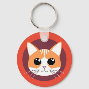 Söt Katt Ansikte Livlig Illustration Nyckelring