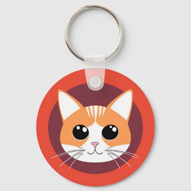 Söt Katt Ansikte Livlig Illustration Nyckelring (Framsida)