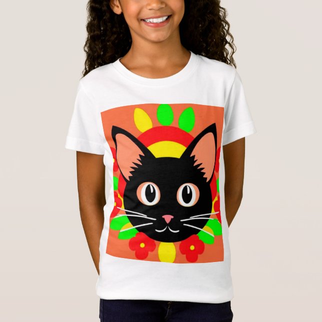 Söt Katt Ansikte Livlig Illustration T Shirt (Framsida)