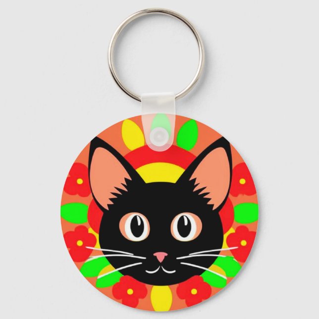 🐱 Söt katt-ansikte Vibrant färg charm nyckelring (Framsida)
