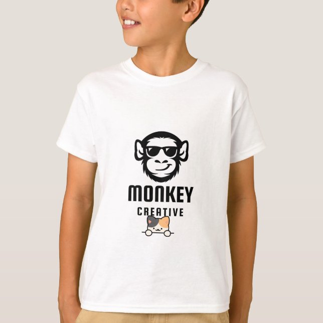 Söt katt & apdesign t-shirt (Framsida)