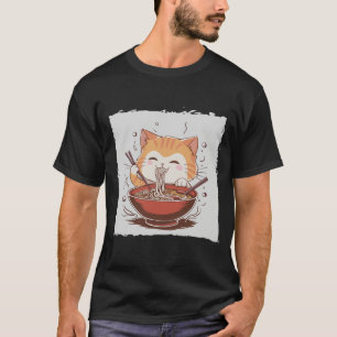 Söt Katt Äter Ramen Nudlar Anime T-Shirt- T Shirt