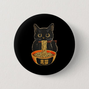 Söt Katt Äter Ramen Nudlar Roligt Anime Present G Knapp
