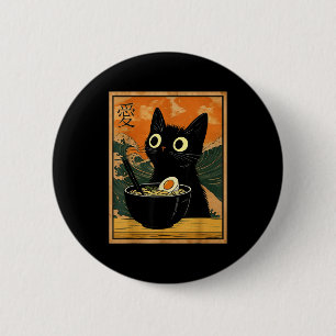 Söt Katt Äter Ramen Nudlar Roligt Anime Present G Knapp