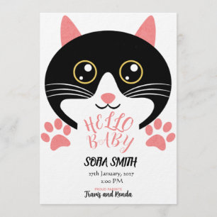Söt Katt Bebis Ankomst Annonsering Inbjudningar