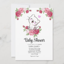 Söt katt Blommig Baby Shower Inbjudan