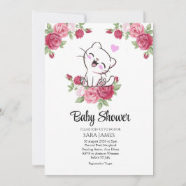 Söt katt Blommig Baby Shower Inbjudan