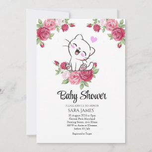 Söt katt Blommig Baby Shower Inbjudan