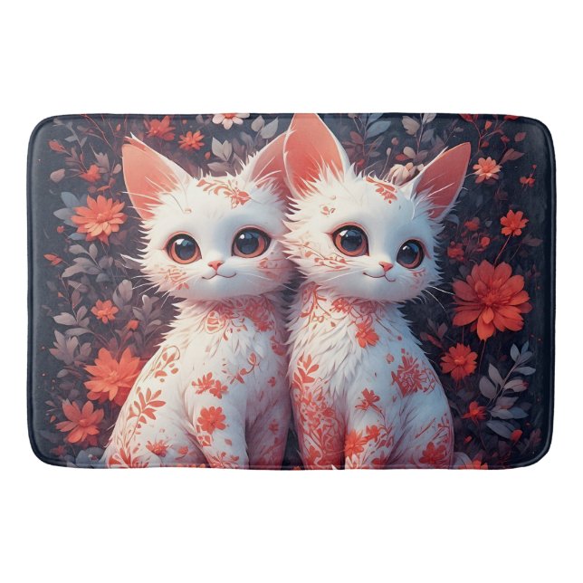 Söt Katt Blommig Badrumsdekor Kawaii Kattungar Badrumsmatta (Framsidan)