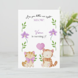 Söt Katt Blommig Barnkalas Inbjudningar