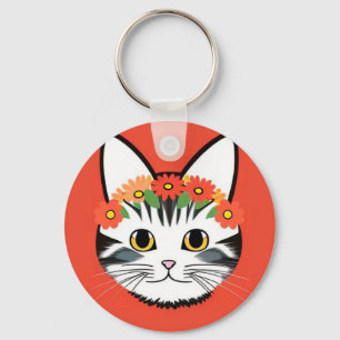 Söt katt Blommig Livlig Charm Presente Nyckelring