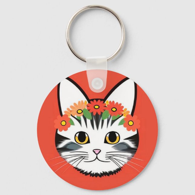 Söt katt Blommig Livlig Charm Presente Nyckelring (Framsida)