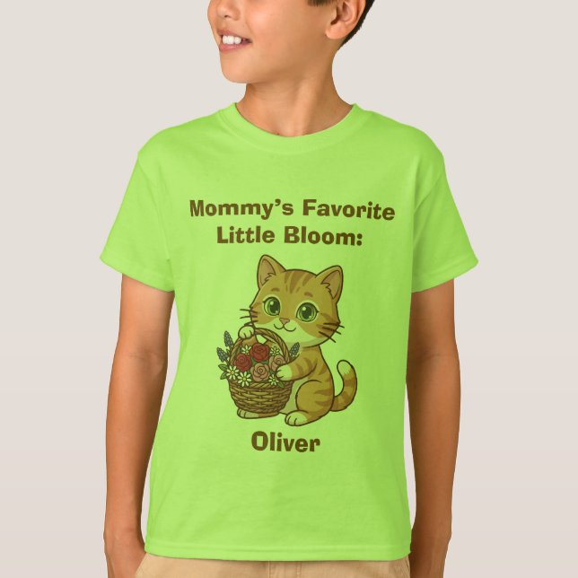 Söt katt & blommor: Whimsisk t-shirt för barn (Framsida)