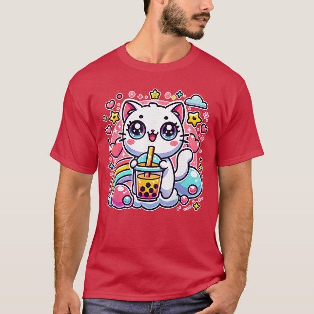 Söt Katt Bobaea Bubbleea Anime Kawaii Neko Present T Shirt (Framsida)