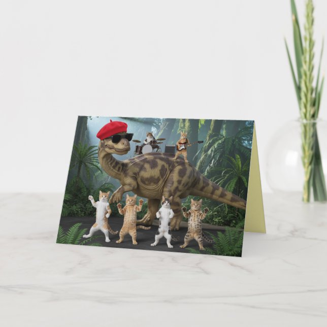 Söt Katt Dinosaurie Musik Kort (Framsida)