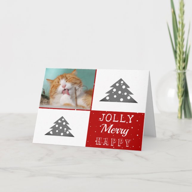 Söt Katt Djur Typografi Julgran Foto Kort (Framsida)