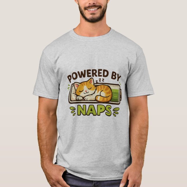 Söt katt driven av tuppladdning rolig sovande katt t shirt (Framsida)