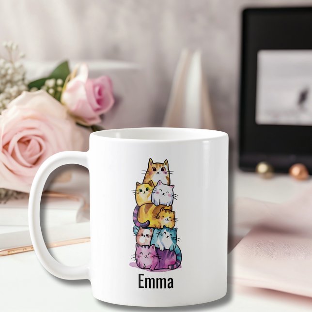 Söt Katt Färgrik Vattenfärg Rolig Djur Anpassad Kaffemugg (Skapare uppladdad)