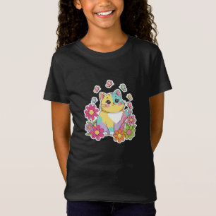Söt katt & fjärilsträdgård barn t-shirt