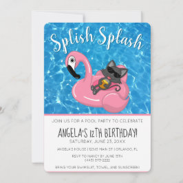Söt katt flamingo barnkalas poolparty inbjudningar