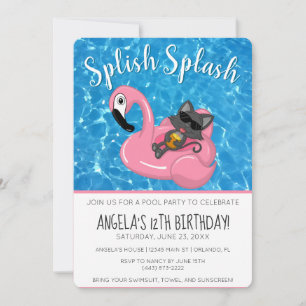 Söt katt flamingo barnkalas poolparty inbjudningar