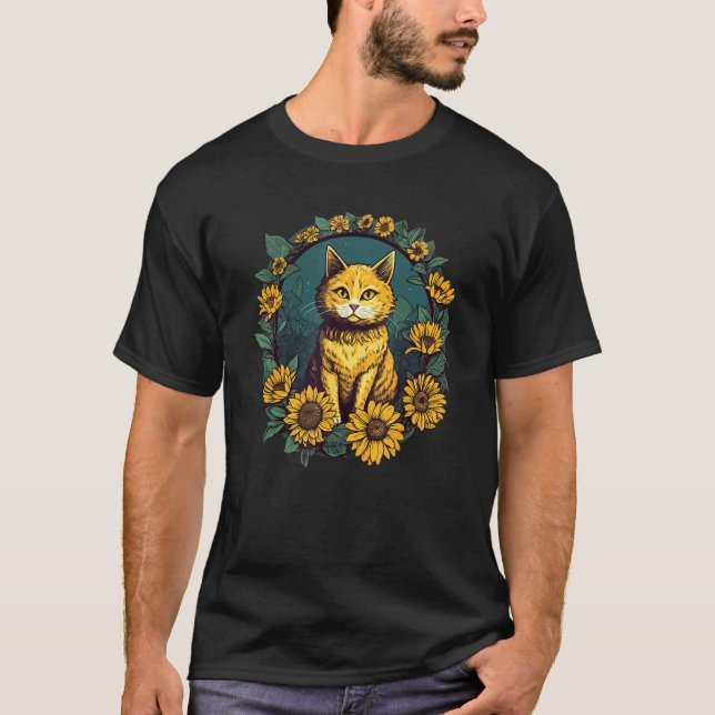 Söt Katt Florist Vacker Gul Blomma Blommig So T Shirt (Framsida)