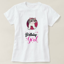 Söt Katt Födelsedags Tjej Grafisk T-Shirt