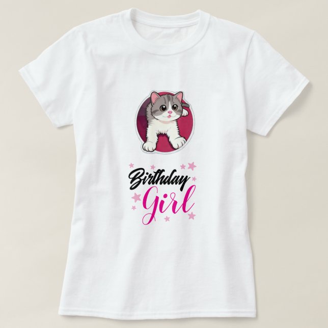 Söt Katt Födelsedags Tjej Grafisk T-Shirt (Design framsida)