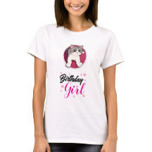 Söt Katt Födelsedags Tjej Grafisk T-Shirt