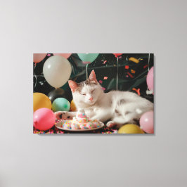 Söt Katt Födelsedagsfirande Design Canvastryck