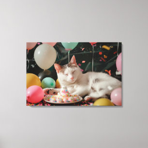 Söt Katt Födelsedagsfirande Design Canvastryck