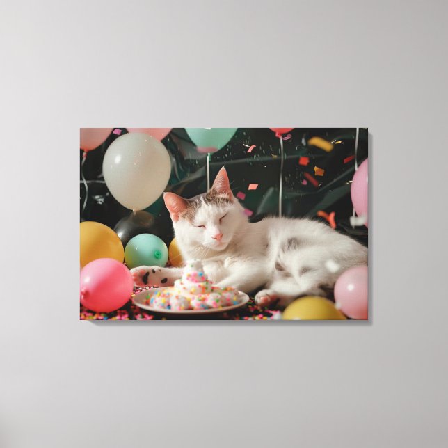 Söt Katt Födelsedagsfirande Design Canvastryck (Framsida)