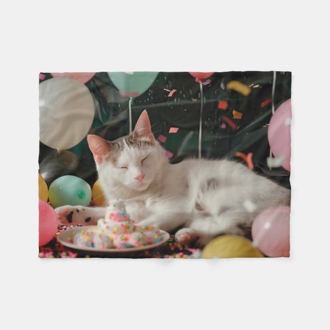 Söt Katt Födelsedagsfirande Design Fleecefilt (Framsidan (Horisontell))