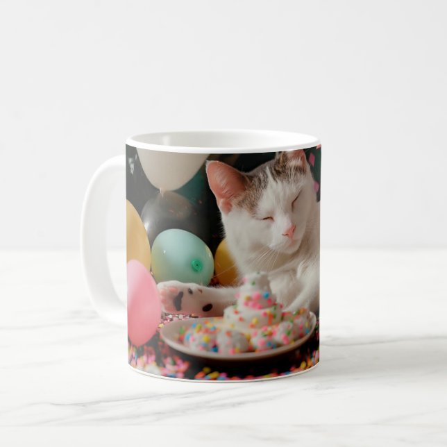 Söt katt födelsedagsfirande design kaffemugg (Framsida vänster)