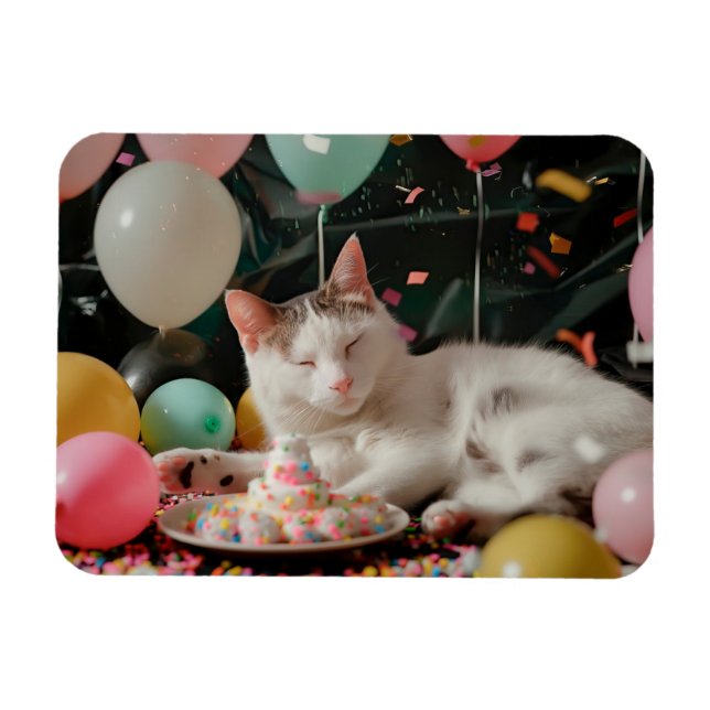 Söt Katt Födelsedagsfirande Design Magnet (Horisontell)
