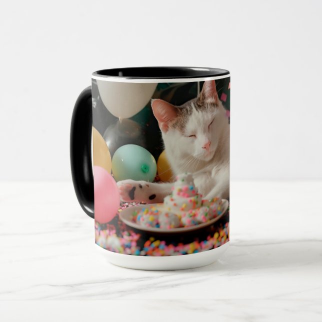 Söt Katt Födelsedagsfirande Design Mugg (Framsida vänster)