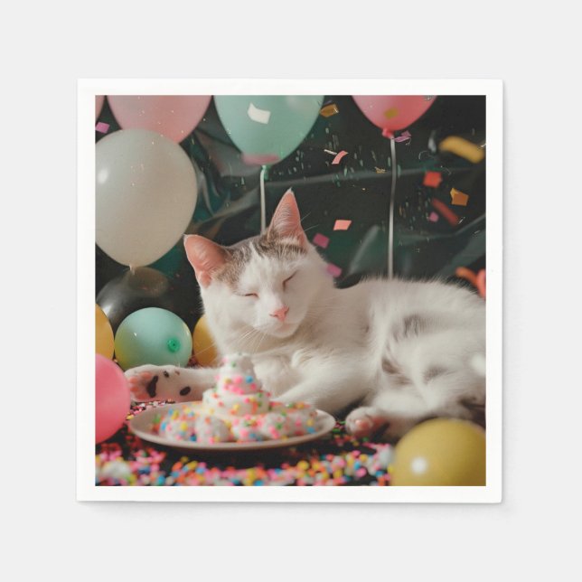 Söt Katt Födelsedagsfirande Design Pappersservett (Framsidan)