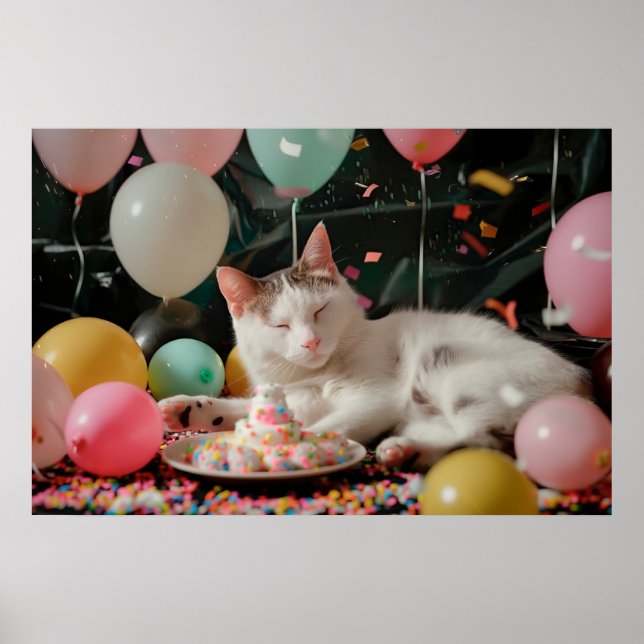Söt Katt Födelsedagsfirande Design Poster (Framsidan)