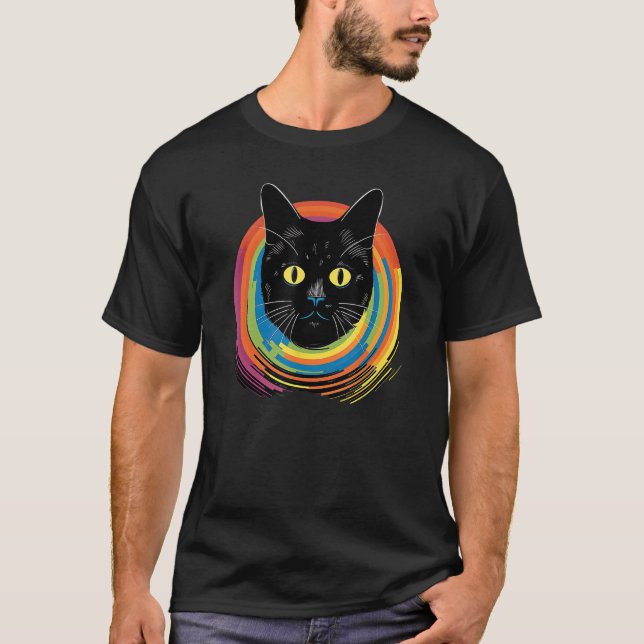 Söt katt framför regnbågskattekägare 20 t shirt (Framsida)