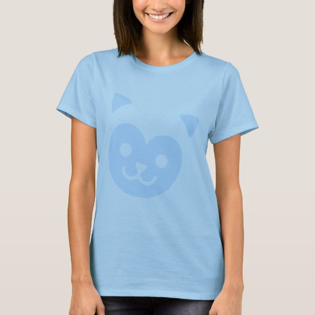 Söt Katt Glad Ansikte Blå T Shirt (Framsida)