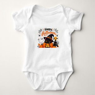 Söt Katt Glad Halloween Resemugg - Kawaii Häxa T Shirt