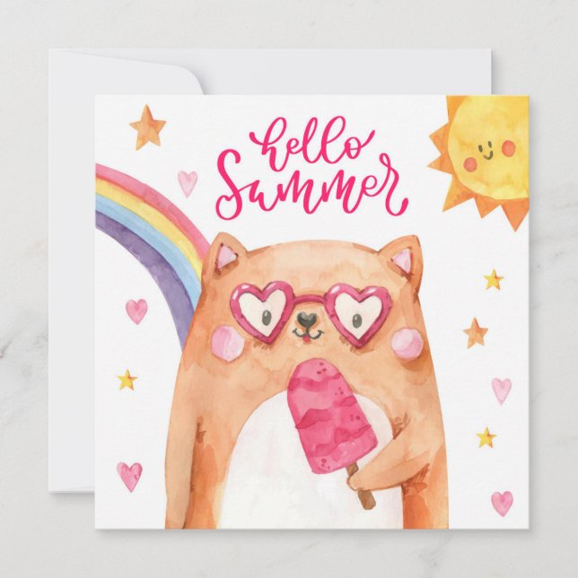 Söt Katt Glass Sommar Välkomstkort (Framsida)