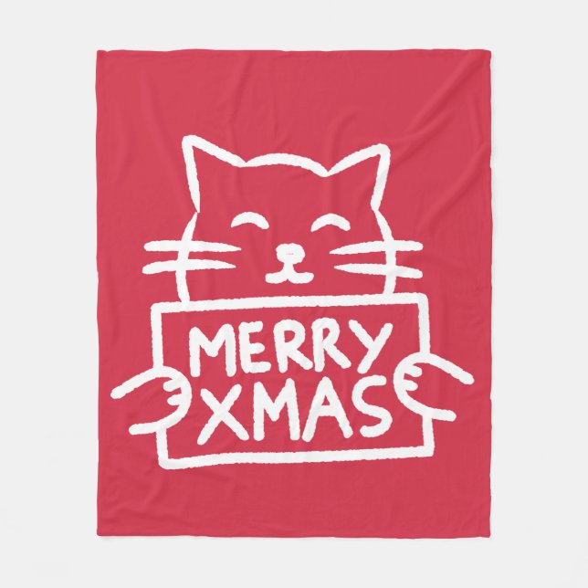 Söt katt God Jul Fleecefilt (Framsidan)
