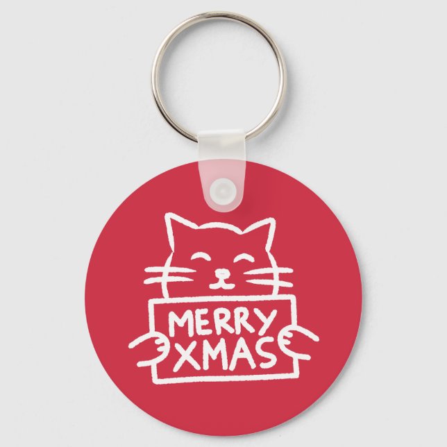 Söt katt God Jul Nyckelring (Framsida)