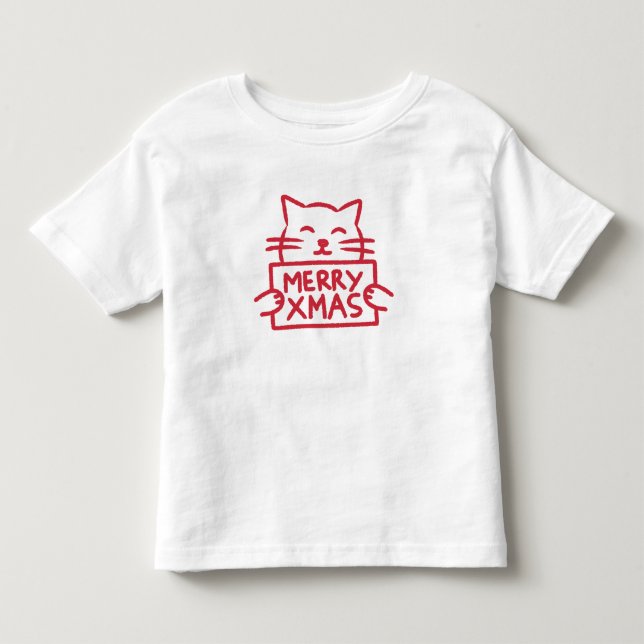 Söt katt God Jul T Shirt (Framsida)