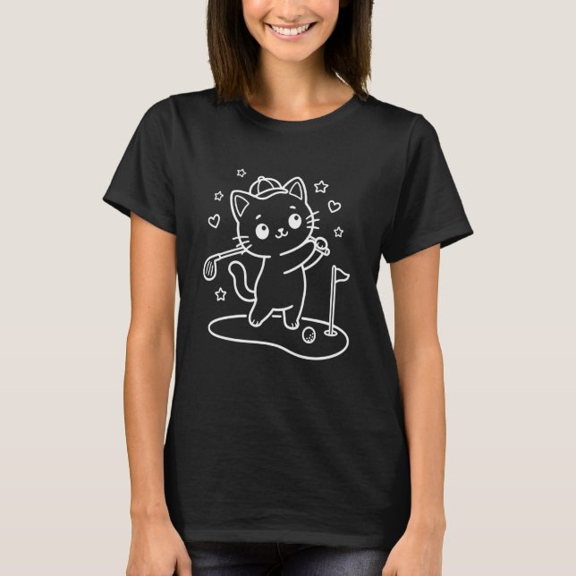 Söt Katt Golfar Långärmad T Shirt (Framsida)