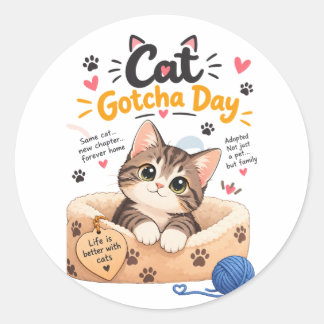 Söt Katt Gotcha Dag Gratulationskort Runt Klistermärke